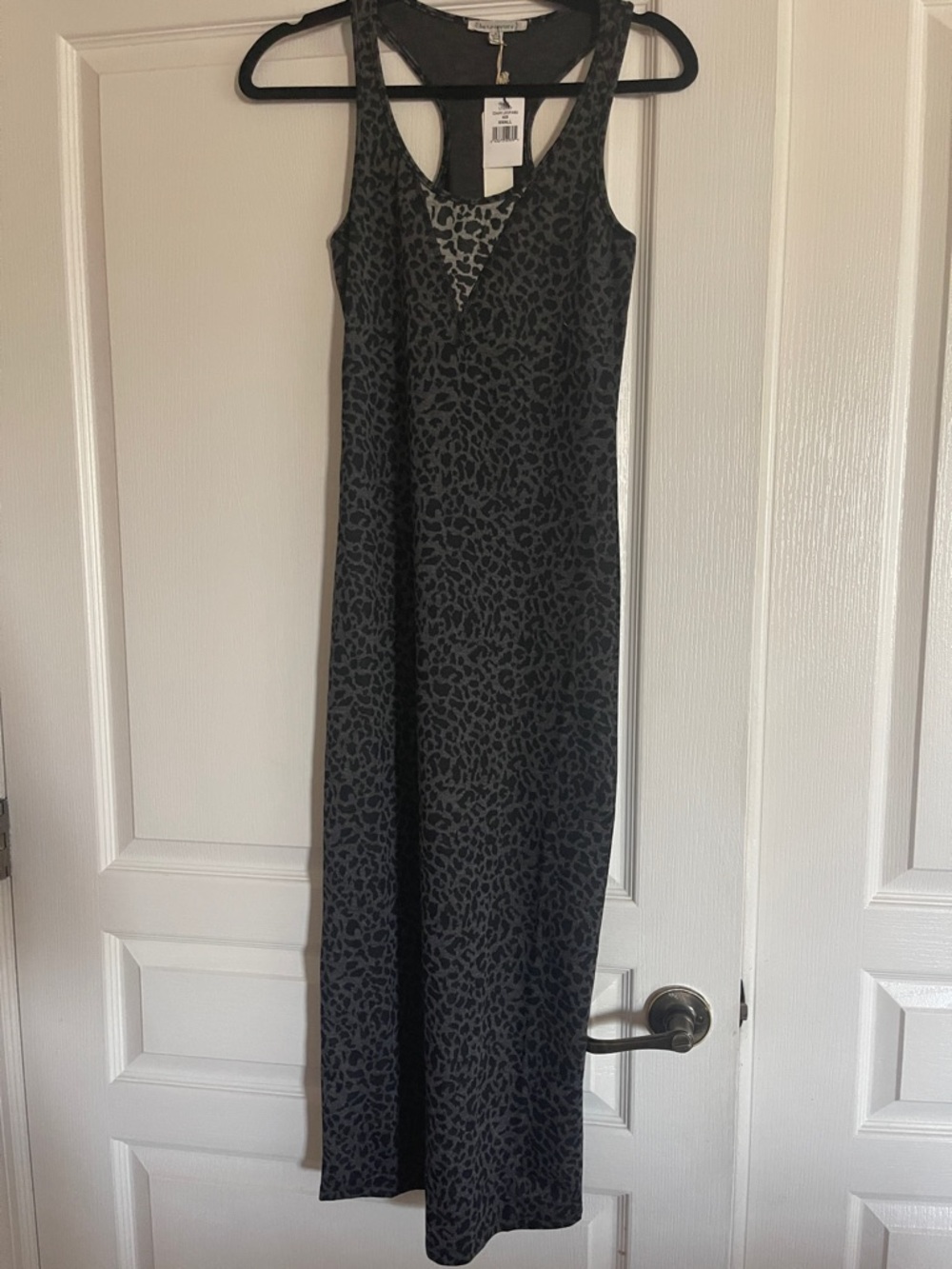 NWT Luca Couture Black Gray Leopard-Print Maxi Dress